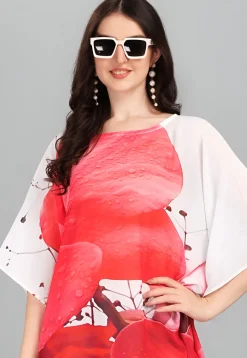 Digital Printed Georgette Kaftan in Off White and Red