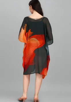 Digital Printed Georgette Kaftan in Black and Orange