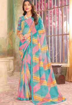 Digital Printed Georgette Saree in Multicolor