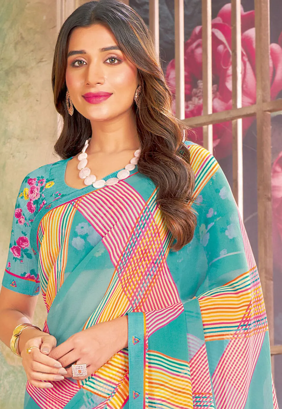 Digital Printed Georgette Saree in Multicolor