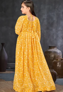 Digital Printed Georgette Gown in Yellow