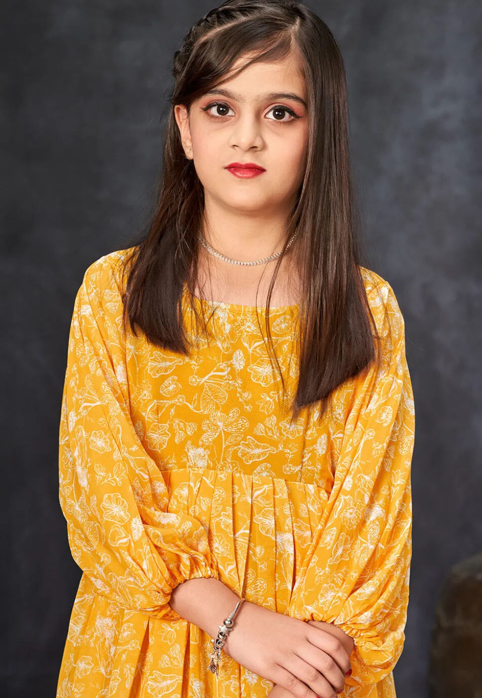 Digital Printed Georgette Gown in Yellow
