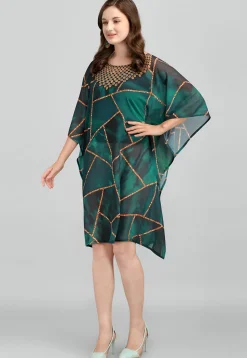 Digital Printed Georgette Kaftan in Green
