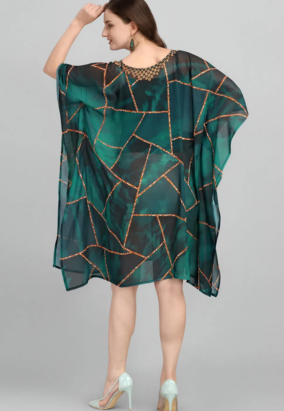 Digital Printed Georgette Kaftan in Green