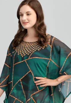 Digital Printed Georgette Kaftan in Green