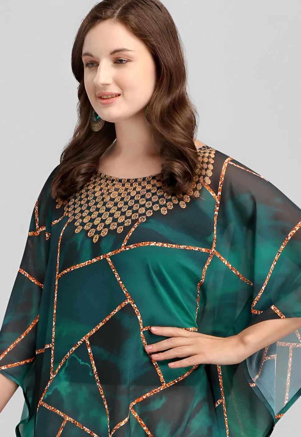 Digital Printed Georgette Kaftan in Green