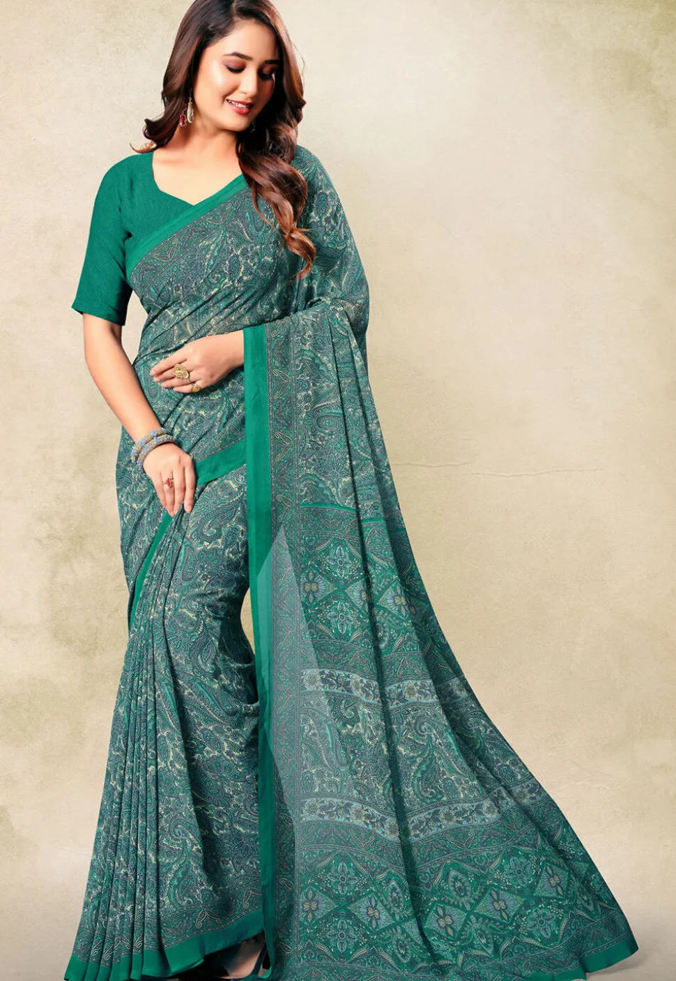 Digital Printed Georgette Saree in Multicolor