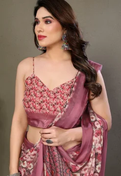 Digital Printed Georgette Saree in Old Rose