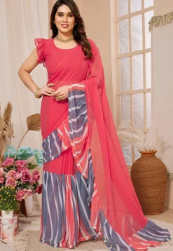 Digital Printed Georgette Saree in Pink
