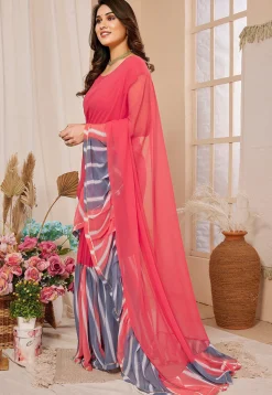 Digital Printed Georgette Saree in Pink