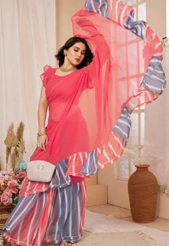 Digital Printed Georgette Saree in Pink