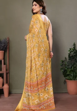 Digital Printed Georgette Saree in Yellow