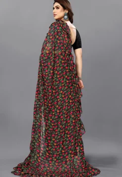 Digital Printed Georgette Saree in Black