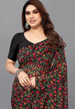 Digital Printed Georgette Saree in Black