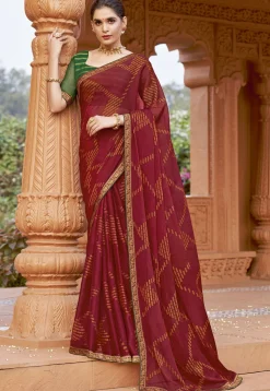 Digital Printed Georgette Saree in Maroon