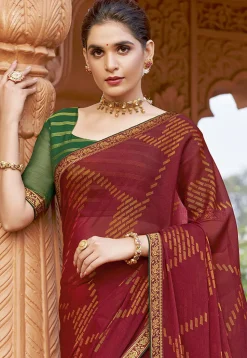 Digital Printed Georgette Saree in Maroon