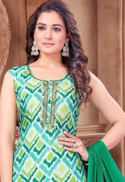 Digital Printed Georgette Pakistani Suit in Green