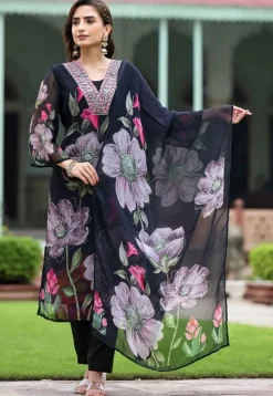 Digital Printed Georgette Pakistani suit in Black