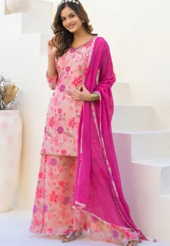 Digital Printed Georgette Pakistani Suit in Pink