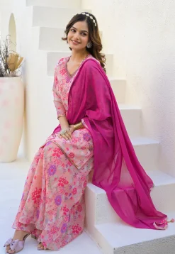 Digital Printed Georgette Pakistani Suit in Pink