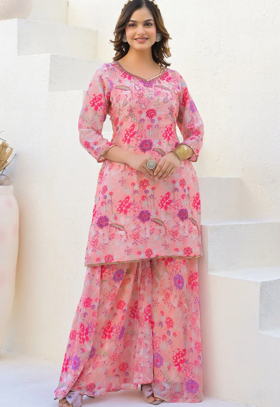 Digital Printed Georgette Pakistani Suit in Pink