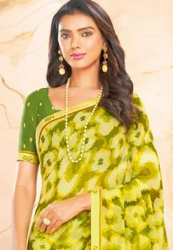 Digital Printed Georgette Saree in Light Green