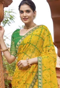 Digital Printed Georgette Saree in Yellow