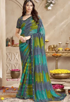 Digital Printed Georgette Saree in Multicolor