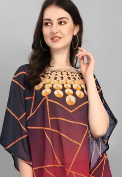 Digital Printed Georgette Kaftan in Black and Red