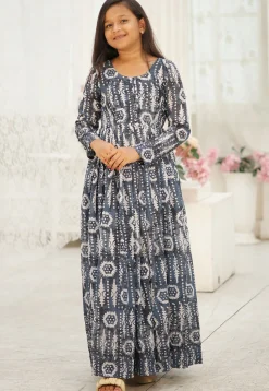 Digital Printed Georgette Gown in Grey
