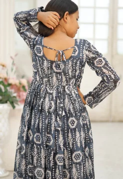 Digital Printed Georgette Gown in Grey