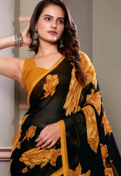 Digital Printed Georgette Saree in Black