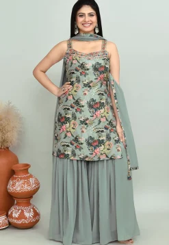 Digital Printed Georgette Pakistani Suit in Dusty Green
