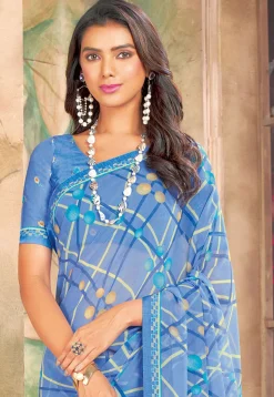 Digital Printed Georgette Saree in Blue
