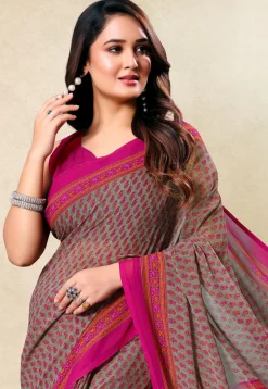 Digital Printed Georgette Saree in Light Grey