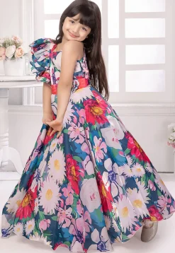 Digital Printed Georgette Gown in Multicolor