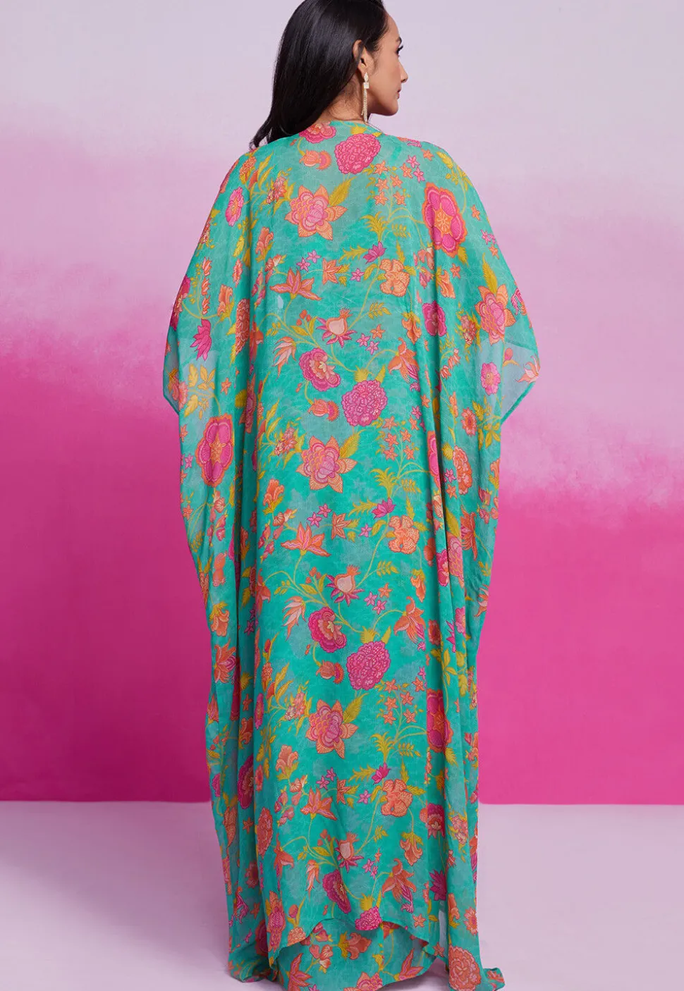 Digital Printed Georgette Co Ord Set in Teal Green