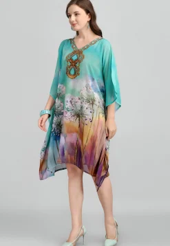 Digital Printed Georgette Kaftan in Blue and Multicolor
