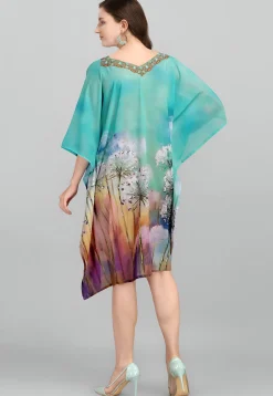 Digital Printed Georgette Kaftan in Blue and Multicolor
