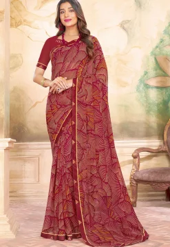 Digital Printed Georgette Saree in Maroon