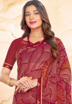 Digital Printed Georgette Saree in Maroon