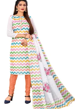 Digital Printed Kota Doria Straight Suit in Off White