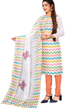 Digital Printed Kota Doria Straight Suit in Off White