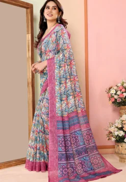 Digital Printed Kota Doriya Saree in Blue