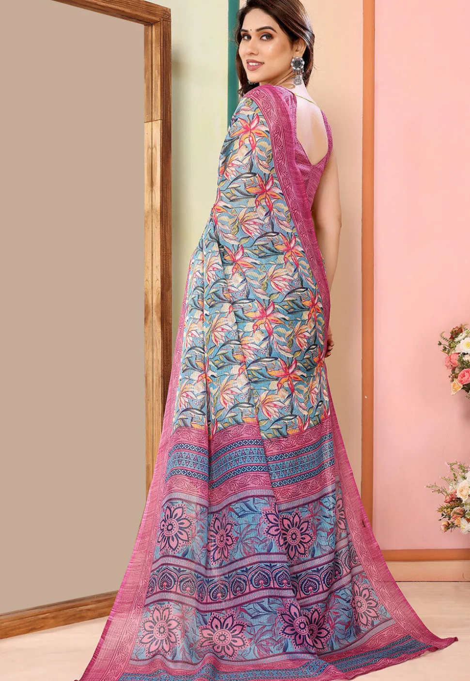 Digital Printed Kota Doriya Saree in Blue