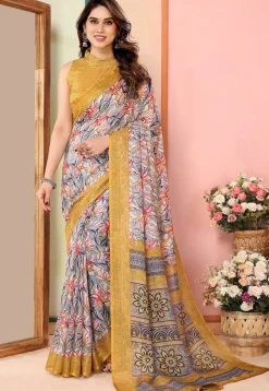 Digital Printed Kota Doriya Saree in Grey