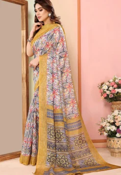 Digital Printed Kota Doriya Saree in Grey