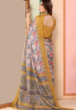 Digital Printed Kota Doriya Saree in Grey
