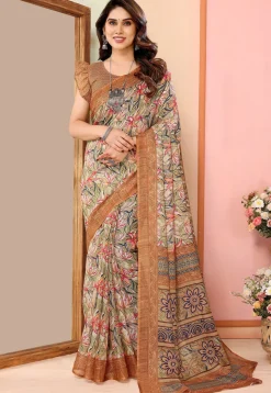 Digital Printed Kota Doriya Saree in Olive Green