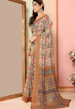 Digital Printed Kota Doriya Saree in Olive Green